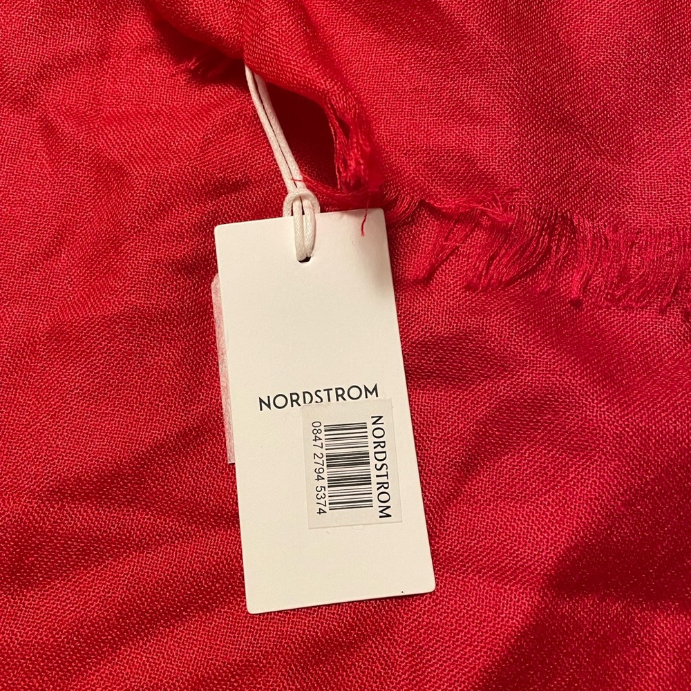 Nordstrom Cashmere & Silk Wrap,  RED JALAPENO, OS - Picture 2 of 3
